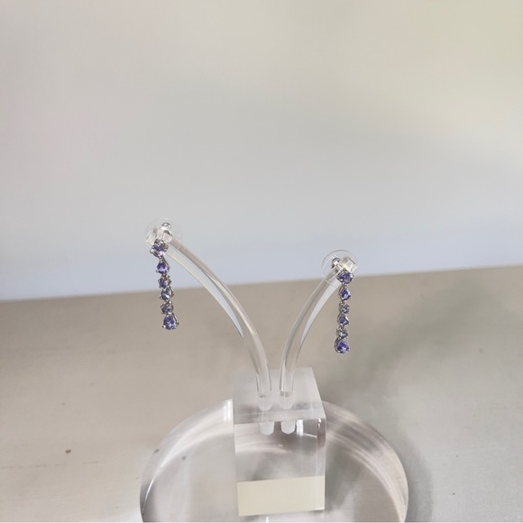925 Silver Round and Pear Shaped December Birthstone Tanzanite Dangle Earrings - Picture 6 of 17